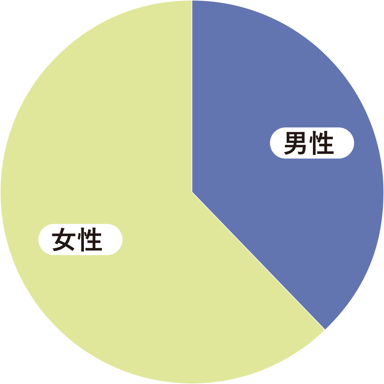 性別:女性62%,男性38%の円グラフ